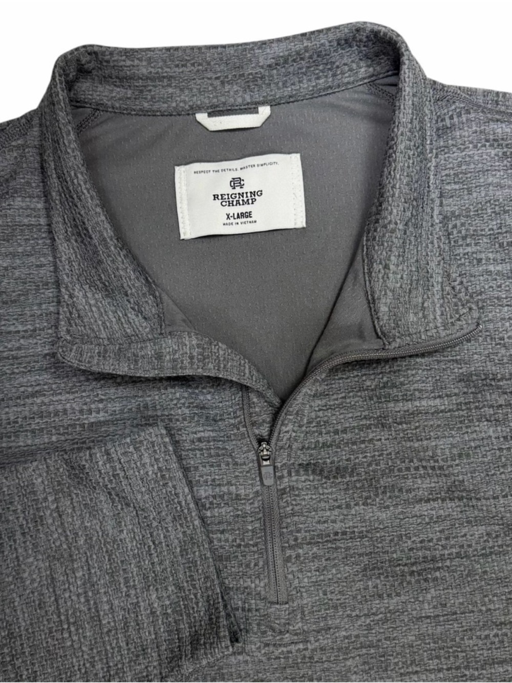 Reigning Champ Sweatshirt Men XL Grey Solotex Mesh Tiebreak Standard Quarter Zip